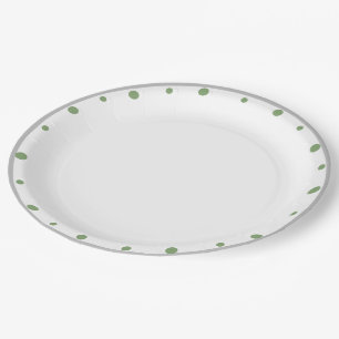 Grey White Geometric Green Polka Dots Paper Plate