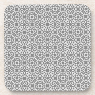 Grey White Geometric Seamless Pattern Coaster