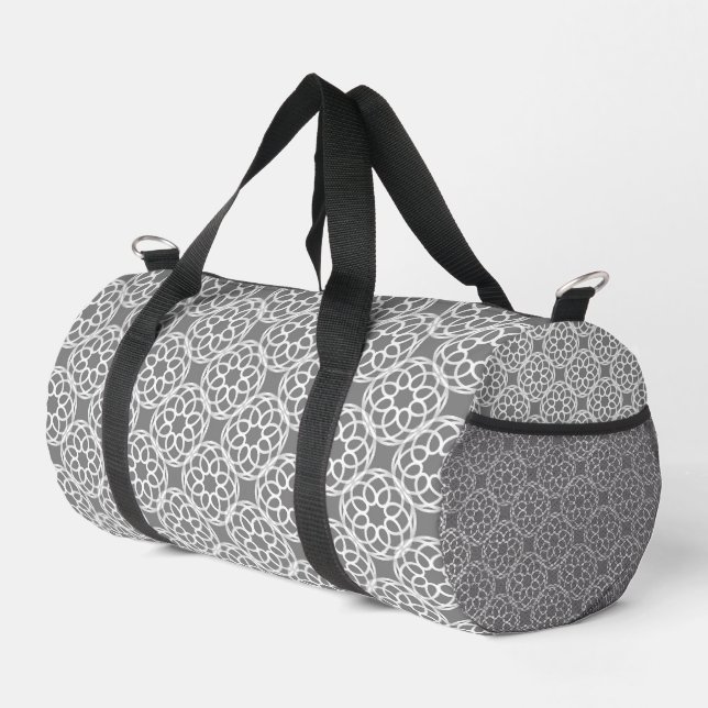 Grey White Geometric Seamless Pattern Duffle Bag (Right Corner)