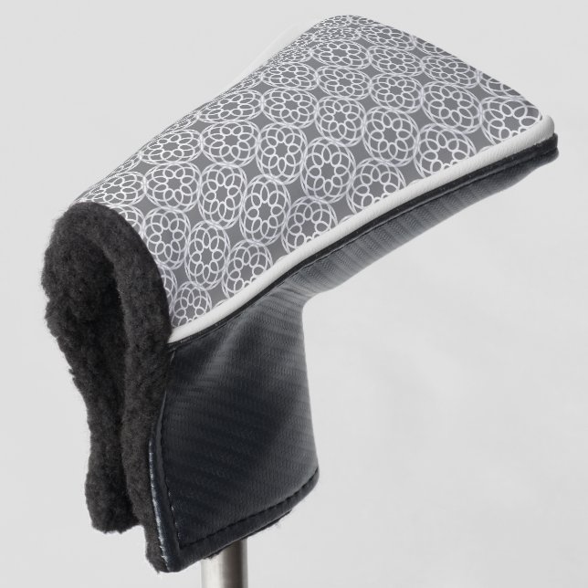 Grey White Geometric Seamless Pattern Golf Head Cover (3/4 Front)