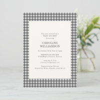 Grey White Gingham Check Plaid Fall Baby Shower