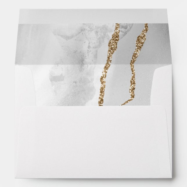 Grey White Gold Agate Wedding Envelope (Back (Bottom))