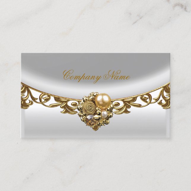 Grey White Gold Elegant Boutique Gold Profile Business Card (Front)