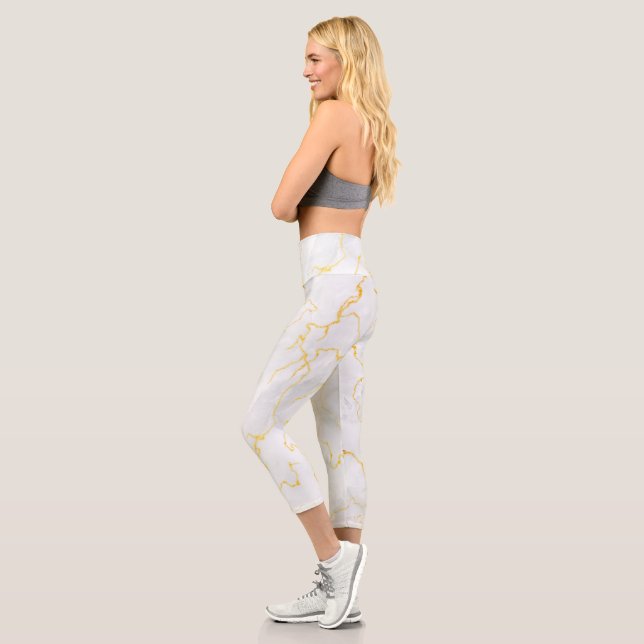 Grey white gold foil marble pattern capri leggings (Left)