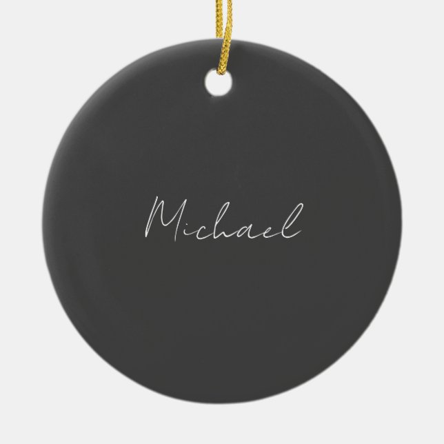 Grey White Handwritten Minimalist Your Name Ceramic Tree Decoration (Front)