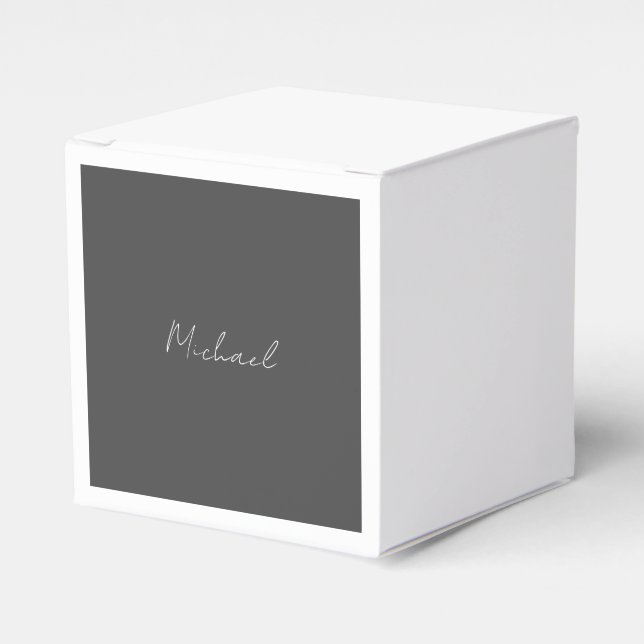 Grey White Handwritten Minimalist Your Name Favour Box (Front Side)