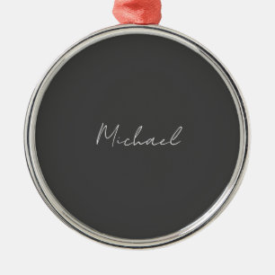 Grey White Handwritten Minimalist Your Name Metal Tree Decoration