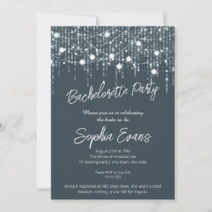 Grey & White Hanging Lights Bachelorette Party Invitation