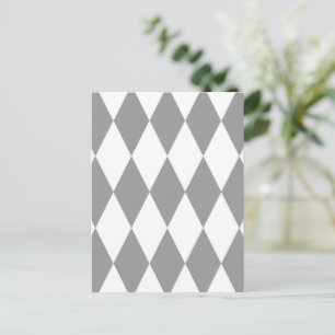 Grey White Harlequin Diamonds Checkers Design  Postcard