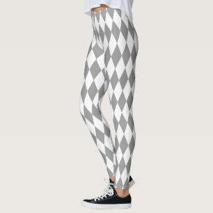 Grey White Harlequin Diamonds Pattern Design  Leggings