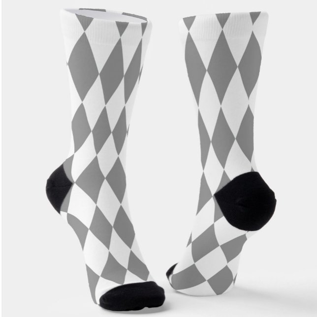 Grey White Harlequin Diamonds Pattern Design  Socks (Creator Uploaded)