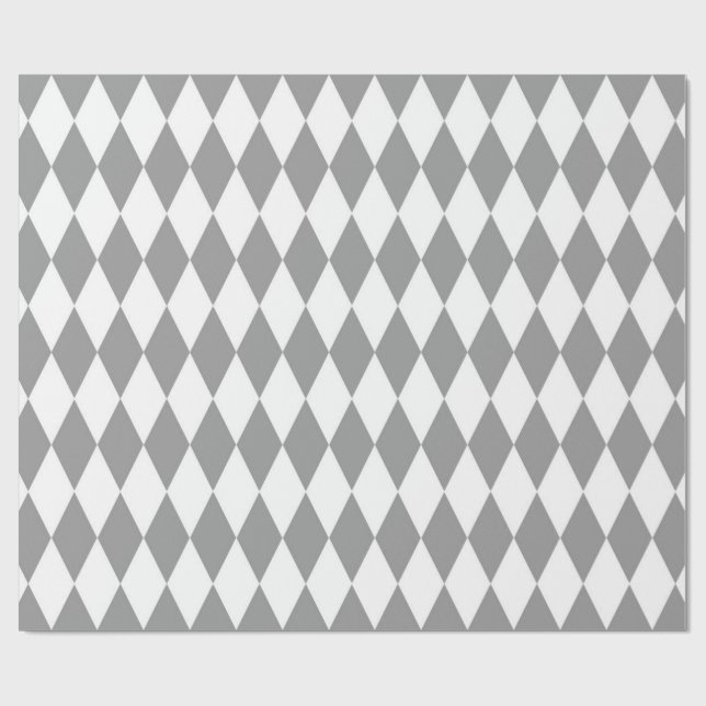 Grey White Harlequin Diamonds Pattern Design  Wrapping Paper (Flat)