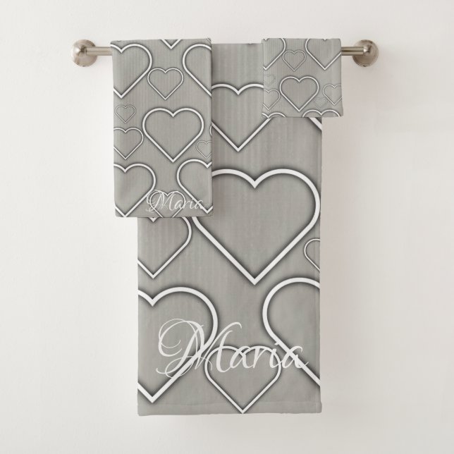 Grey & White Hearts   Bathroom Towel Sets (Insitu)