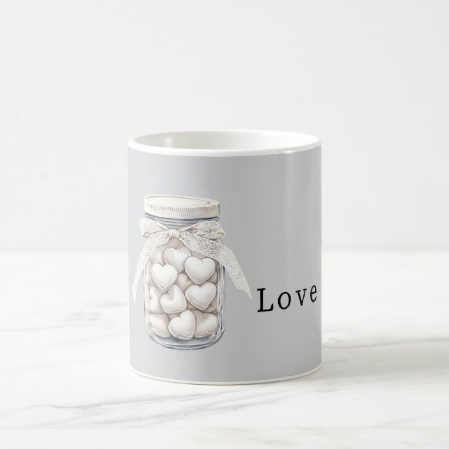Grey White Hearts   Coffee Mug (Center)