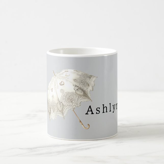 Grey White Hearts Umbrella Coffee Mug (Center)