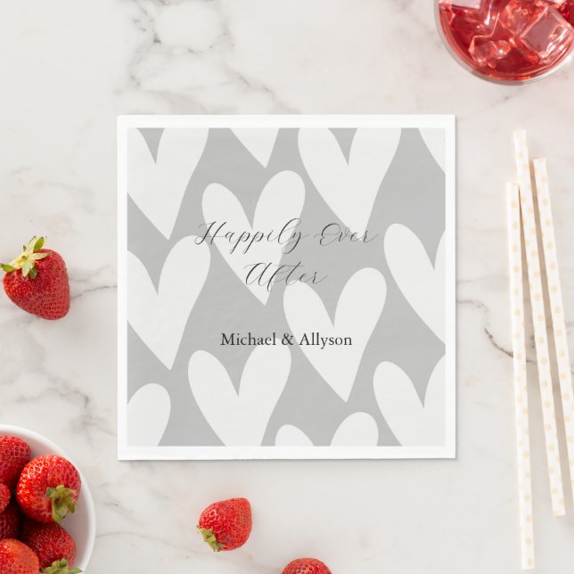 Grey White Hearts Wedding Napkin (Insitu)