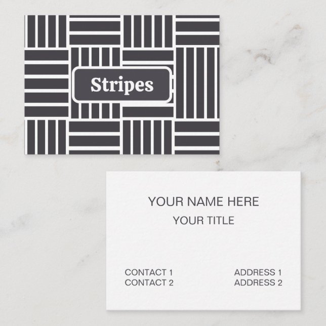 Grey White Horizontal Vertical Stripes Business Card (Front/Back)