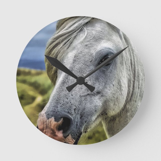 Grey / White Horse Wall Clock (Front)