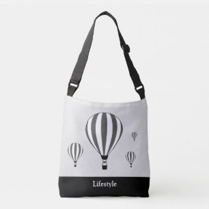 Grey & white hot air balloons on silver and black crossbody bag