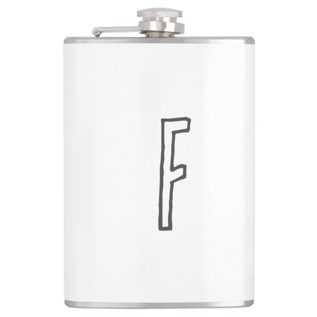 Grey & White Initial Letter Monogrammed Plain Hip Flask (Front)