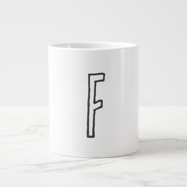 Grey & White Initial Letter Monogrammed Plain Large Coffee Mug (Front)
