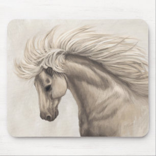 Grey White Ivory Horse Wild Mane Mouse Pad