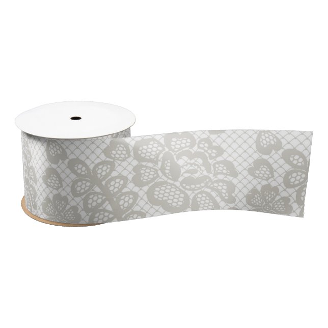 Grey White Lace  Satin Ribbon (Spool)