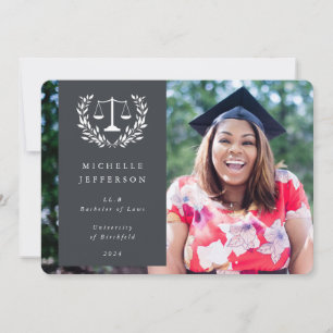 Grey + White Law Scales Laurel Wreath Photo Announcement