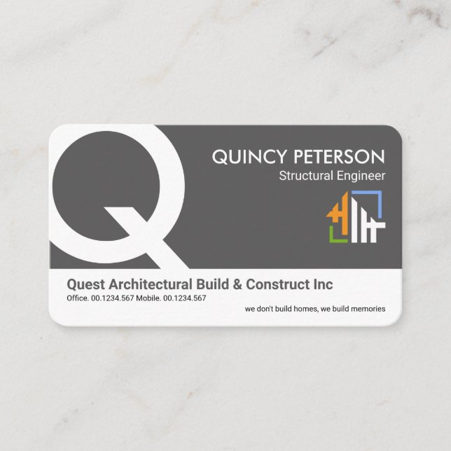 Grey White Layers Monogram Initial Founder CEO Business Card (Front)