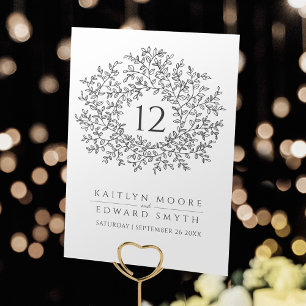 Grey white leaf circle monogram wedding custom table number