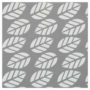 Grey white leaves pattern fabric
