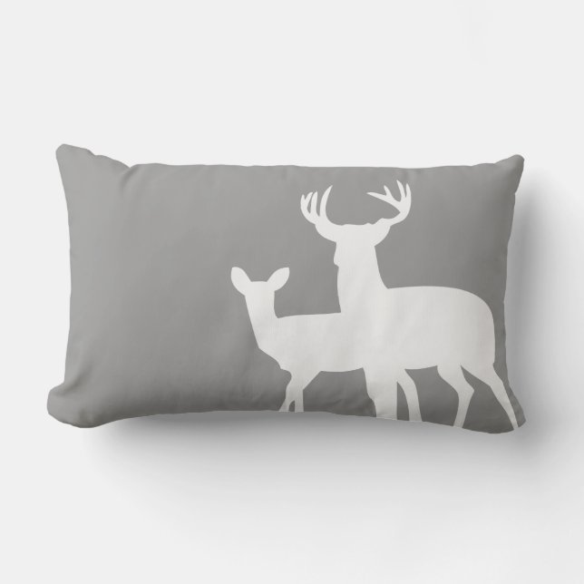 Grey White Male Female Deer Lumbar Cushion (Front)