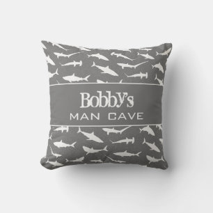 Grey White Man Cave Shark Cushion