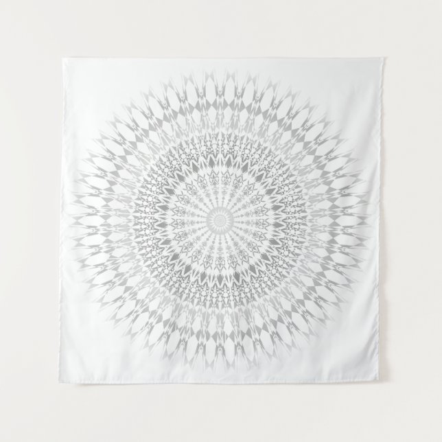 Grey White Mandala Wall Tapestry (Front)