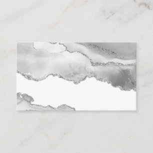 Grey White Marble Agate Minimal Silver Glitter Business Card
