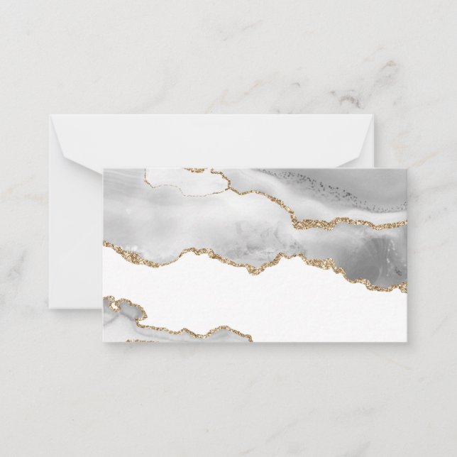 Grey White Marble Agate Refined Golden Glitter Card (Front)