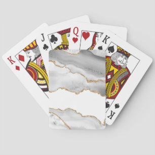 Grey White Marble Agate Refined Golden Glitter Playing Cards