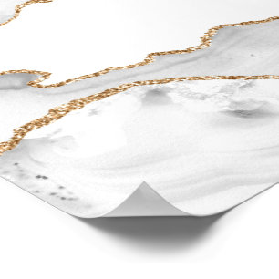 Grey White Marble Agate Refined Golden Glitter Poster