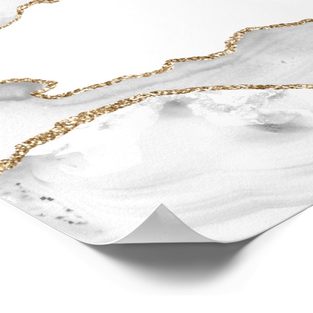 Grey White Marble Agate Refined Golden Glitter Poster (Corner)