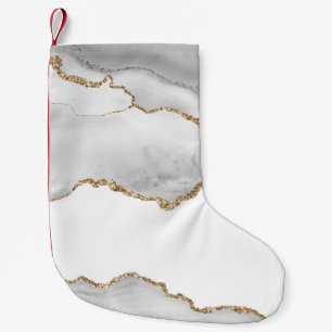 Grey White Marble Agate Refined Golden Glitter Small Christmas Stocking