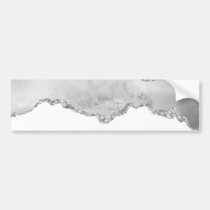 Grey White Marble Agate Simple Silver Glitter Bumper Sticker