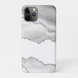 Grey White Marble Agate Simple Silver Glitter Case-Mate iPhone Case