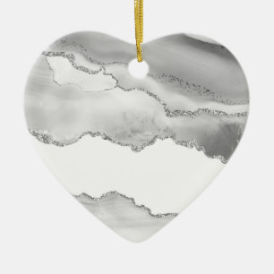Grey White Marble Agate Simple Silver Glitter Ceramic Tree Decoration
