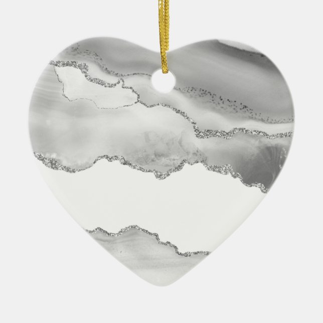 Grey White Marble Agate Simple Silver Glitter Ceramic Tree Decoration (Front)