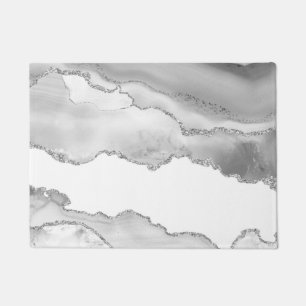 Grey White Marble Agate Simple Silver Glitter Doormat