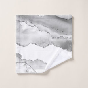 Grey White Marble Agate Simple Silver Glitter Wash Cloth