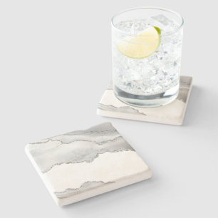 Grey White Marble Agate Simple Silver Sparkle Stone Coaster