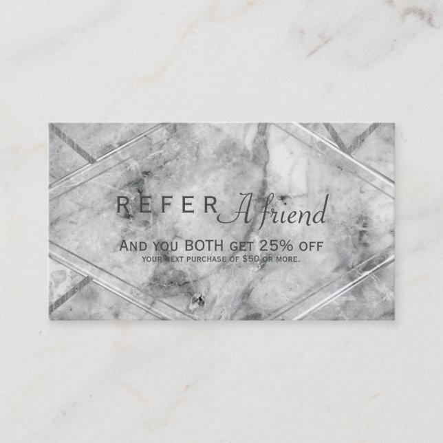 Grey & White Marble REFER A FRIEND Client Card (Front)