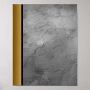 Grey White  Marble Stone / Black Gold Border Art  Poster