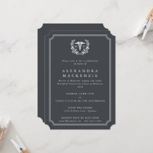 Grey/White MD Caduceus Graduation Invitation